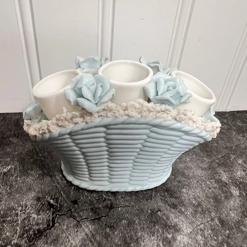 Vintage Ceramic Light Blue Rose Lipstick Holder | Cottagecore